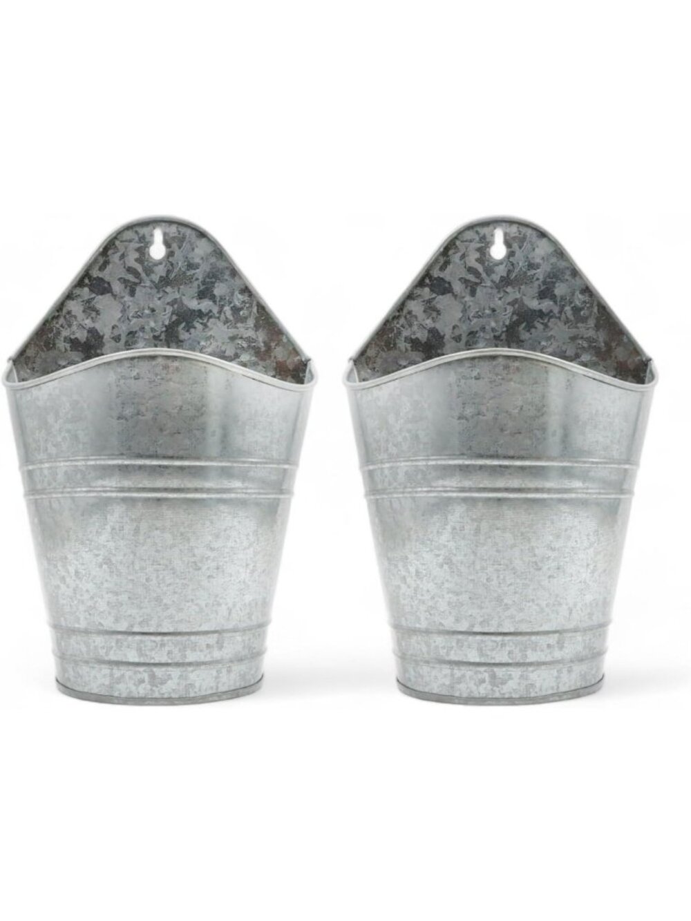 Set of 2 Galvanized Wall Planters - 10" Hanging Metal Buckets for Rustic Garden